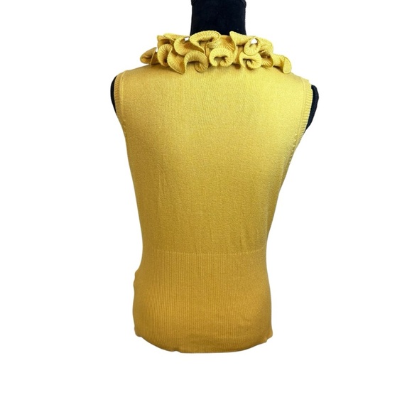 VILA Mustard Yellow Ruffled Sleeveless Knit Sweater - Picture 2 of 9